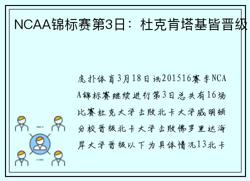NCAA锦标赛第3日：杜克肯塔基皆晋级